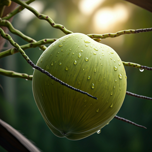 Young green coconut with dew
